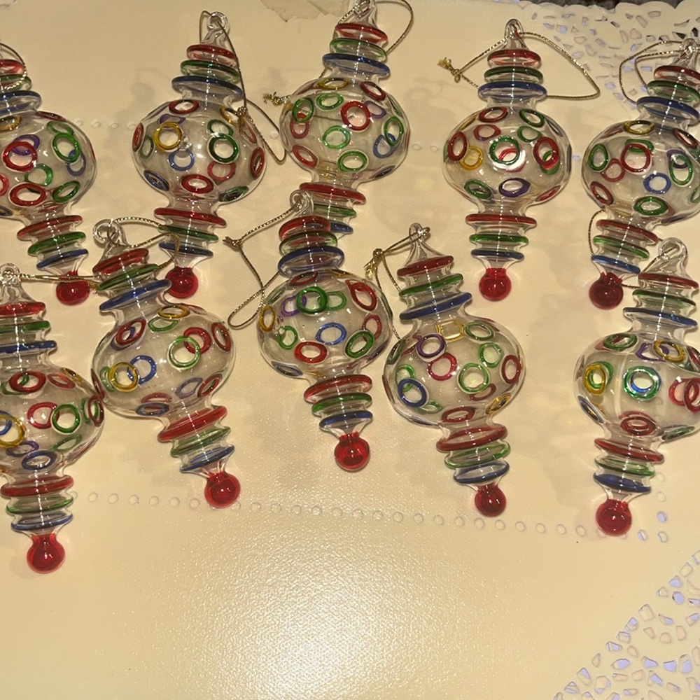 Rare 10 Vintage hand blown art ornaments